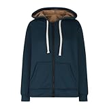 Ekiregaii Fleecejacke für Damen mit Kapuze, dickes Plüschfutter, warm, Herbst, Winter, Hoodie, Jacken, Outdoor, lässig, locker, bequem, Strickjacke, Outwear, Kordelzug, durchgehender Reißverschluss,