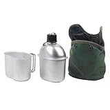 Yunnaty Outdoor-Kantinen-Kochgeschirr-Set, 0,9 L Kantinenbecher, Tragbare Wasserflasche mit Haltegriff, Becher für Outdoor-Camping, Wandern, Silber