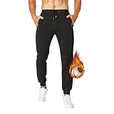 ZOXOZ Jogginghose Herren Baumwolle Sherpa Warme Thermo Gefüttert Fleecehose Lang Hosen Herren Freizeithose Sporthosen Winterhose mit Taschen Schwarz M