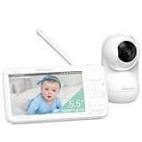 Momcozy Video-Babyphone, 5,5 Zoll 1080P Full HD Babyphone mit Kamera ohne WLAN, Infrarot-Nachtsicht 5800 mAh 120-Stunden-Akku, ECO, VOX, 2-Wege-Audio, 500m Reichweite, lokale Aufnahme und Zurückspulen