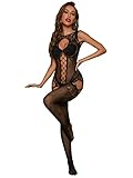 V-Ting Sexy Dessous für Damen Nahtlose Bodystocking catsuit ouvert Women Baby Doll Minikleid Sexy Kleid Fishnet Negligees Lingerie Nachtkleid Sleepwear Im Schritt offen für sex