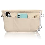 Grantop Handtaschen Organizer, Taschenorganizer Tasche in Tasche Organizer, Taschenorganizer Nylon mit Schlüsselbund, Innentaschen Wasserdicht für Handtaschen Organizer (Beige M)