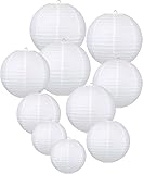 LIHAO 10 PCS weiße Papier Laterne Lampions rund Lampenschirm Papierlaterne für Hochzeit Taufe Party Geburtstag Dekoration