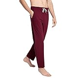 MaaMgic Herren Leichte Yogahose Jogginghose Baumwolle atmungsaktiv Trainingshose, Weinrot, L