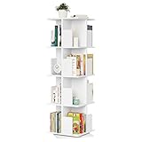 EUGAD drehbares Bücherregal Raumteiler Standregal Drehregal Büroregal Dekoregal 360° frei drehbar mit 4 Ebenen MDF Weiß 40x129x40cm 0040SHG