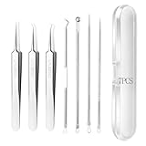 7 Stücke Blackhead Remover mit Akne Pickel Pinzette Mitesser Entferner,Akne Whiteheads,Blackhead Remover Mit Kunststoffbox für Alle Hauttypen（Silber）