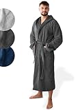 SIEGENTHAL® Herren Bademantel Frottee Velour 100% Baumwolle mit Kapuze Flauschig - Dunkelgrau Anthrazit XL - XXL