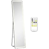 HOMCOM 2 in 1 Standspiegel, Ganzkörperspiegel mit LED-Beleuchtung, freistehender Ankleidespiegel, Wandspiegel, Schminkspiegel für Schlafzimmer, Wohnzimmer, Silber+Schwarz, 40 x 51 x 156,5 cm