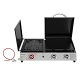 Royal Gourmet 3 Brenner Gasgrill, 3 in 1 Tischgrill mit Grillen, Braten, Kochen, Campinggrill mit Klappbare Seitenablage, Tragbarer Picknickgrill mit 8,5 kW Schwarz