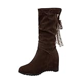 Gsheocm Damen einfarbige -Spitzenband-Innenerhöhung Mode mittlere Stiefel Schuhe Damen Fitnessschuhe