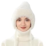 Kapuzenschal – winddichte Mütze, Kapuze, Pompom-Beanie-Mütze | Kältebeständige, winddichte und samtverdickte, randlose Mütze, Nackenwärmer-Schädelmütze für Damen und Mädchen, Schneemütze, Skimütze für