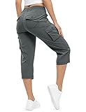 donhobo 3/4-Hosen für Damen Cargo Capris Outdoorhose Schnell Trocknende Wanderhose Shorts Trekkinghose Camping Sommer Atmungsaktiv Freizeit Hose (Dunkelgrau, M)