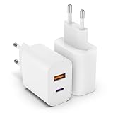 20W USB C Adapter, 2er Pack iPhone ladegerät für iPhone 15 14 Plus Pro Max 13 12 11 SE, USB A+C PD 3.0 iPhone schnellladegerät, Ladestecker Power Adapter USB stecker Netzteil(Ohne Ladekabel)