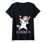 Damen Es ekaliert Eh Dabbing Einhorn Unicorn Wein Spruch Frauen T-Shirt mit V-Ausschnitt