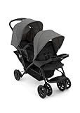 Graco Stadium Duo Geschwisterwagen, Zwillingswagen, 0-15 kg, auch mit Babyschale nutzbar, verstellbare Rückenlehnen, zusammenklappbar, freistehend, großer Staukorb, inkl. Snacktabletts, Titanium