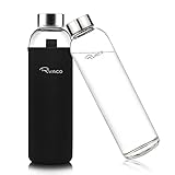 Ryaco Glasflasche 1 liter /1l - 550ml - Trinkflasche Wasserflasche Glas mit Neoprenhülle - Flasche Glas mit Schwammbürste - Glastrinkflasche für kohlensäurehaltige Getränke