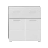 trendteam smart living Badezimmer Schrank Kommode Amanda, 73 x 79 x 31 cm in Weiß / Weiß Hochglanz mit Schubkasten und viel Stauraum