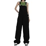 Women's Sleeveless Cargo Overalls Adjustable Straps Pockets Belted Jumpsuits Beam Foot Stretch Casual Fashion Bib Pants,Blau,L