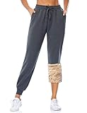 MOVE BEYOND Damen Warme Gefütterte Jogginghose Thermo Fleece Hosen mit 2 Taschen Winter Verdickte Laufhose Freizeithose mit Kordelzug Sherpa-Innenfutter Sweathose, Grau, Plüschhose, XS