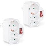 benon 2 x Mehrfachstecker - - Steckdosen-Adapter mit Schalter und Kindersicherung - - Doppelstecker 3680W - - Multistecker 3Fach - - Mehrfachsteckdose 2 Euro und 1 Schuko