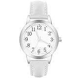 Vicloon Damenuhr, Damen Analog Quarz Uhr mit Leder Armband, Uhren Damen Einfache Business Klassische Armbanduhr Lässig Quarzuhr Kleideruhr(Weiß)