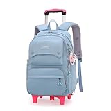 Nilnyvda Trolley Kinder Schultaschen mit Rad Trolley Gepäck Mädchen Prinzessin Rucksack Rucksack Kinder Schultasche Mochilas Kinder Rucksäcke(2wheels blue)