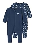 NAME IT Baby - Jungen Nbmnightsuit 2p Zip Ff Dark Space Noos Schlafanzug, Dark Denim, 80 EU