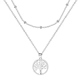 J.MUEN 925 Sterling Silber lebensbaum Anhänger Halskette mit Geschichtete Kette, Damen alles Gute zum Geburtstag Geschenkideen,Schmuck Für Frauen Und Mädchen