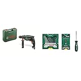 Bosch Schlagbohrmaschine UniversalImpact 700 (Zusatzhandgriff, Tiefenanschlag, Koffer, 700 Watt) + 25 + 15 + 1 Mini-X-Line Set plus Griff (für Metall, Holz, Stein, Zubehör Bohrmaschine)