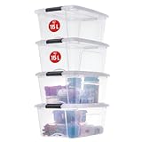 Iris Ohyama Aufbewahrungsboxen mit Deckel, 15L, 4er-Set, Transparent, Sicherer Verschluss, Stapelbar, Griffe, Schlafzimmer, Schrank, Büro, Organisation, BPA-freies Plastik, Ordnungsboxen, NTB-15