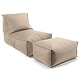 mokebo® Indoor & Outdoor Sitzsack mit Hocker für Kinder & Erwachsene 'Der Sundowner', federleichter Bean Bag mit EPS-Perlen Füllung, Relaxliege o. Liegekissen, Made in Germany | Beige