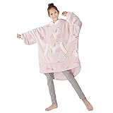 Winthome Übergroße Hoodie Decke, Flanell Sweatshirt Decke, Kuschelpullover Für Kinder Junge Mädchen (Pony, One Size)