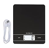 NUTRI FIT Wiederaufladbare Digitale Küchenwaage, USB Elektronische Lebensmittelwaage, Hohe Genauigkeit, Tragbar und Tara-Funktion, 11lb / 5kg, Back- & Kochwaage, Schwarz