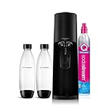 sodastream Wassersprudler Terra Value Pack x2 mit 2 spülmaschinenfesten Flaschen 1 l und 1 Zylinder CO2 Quick Connect für bis zu 60 l, schwarz matt