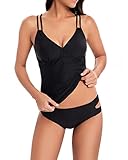 Laorchid Damen Tankini Set Push up Badeanzug high Waist Zweiteiliger bademode Tankini Schwimmanzug Strandmode Sportlich gepolstert Schwarz XL