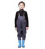 QTDZ Nylon/PVC Jugend Anglerhose Jagdstiefel mit Bootfoot & Verstellbarer Schultergurt Kinder Hohe Taille Waders für Kleinkinder & Kinder wasserdichte Wathose,Blau,35 EU