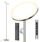 Amdelne LED Stehleuchte Wohnzimmer, 30W Stehlampe Deckenfluter Dimmbar mit 6 Szenemodi, 3000K-6000K Wohnzimmerlampe Deko Modern mit Fernbedienung & Touch-Steuerung, Stehlampen Silber für Schlafzimmer