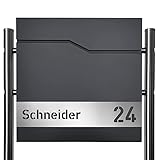 AlbersDesign - Personalisierter Briefkasten individuell mit Ihrem Namen in anthrazit (RAL7016) / mit Edelstahl-Schild, als Wand- oder Standbriefkasten