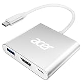 acer USB C HDMI Adapter Multiport, 4K USB C auf HDMI Adapter mit PD 100W, USB 3.0 5Gbps Datenport, USB C Adapter kompatibel mit MacBook Pro/Air, Laptop, Tablets, iPhone 15/16 Serie – Silber