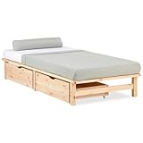 Homestyle4u 2285, Holzbett Palettenbett 90 x 200 cm Bettkasten Bettgestell mit Lattenrost Natur Kiefer