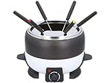 Cuisinier Deluxe Fondue Set - 6 Personen - Elektrisch - Edelstahl - Fleischfondue - Käsefondue - Schokofondue - Schwarz und Weiß