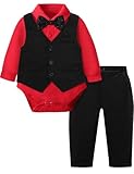 mintgreen Baby Anzug Junge Hochzeit, Gentleman Weihnachten Body Weste Bekleidungssets, Rot & Schwarz, 3-6 Monate, 60