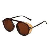 Damen Herren Klassische runde polarisierte Sonnenbrille Retro Mode Sonnenbrille Brille Übergroße runde Brille Cosplay, braun, Einheitsgröße