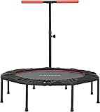 Trampolin Indoor Ø 127 cm, Fitnesstrampolin faltbar, leise Gummiseilaufhängung,5-Fach höhenverstellbarer Griff, Trampolin für Jumping Fitness, Trampolin für Erwachsene und Kinder, bis 150 kg