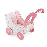 Holzpuppenwagen für Baby-Puppen bis 54 cm, Puppenwagen aus Holz, Schiebehöhe 43 cm