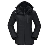 OutPro Skijacke Damen 3 in 1 Winterjacke Wasserdicht Winddicht Funktionsjacke Winterjacke Herausnehmbare Fleece Innenschicht Outdoor Wandern，Schwarz S