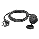 Verlängerungskabel Außen 5M: Verlängerungskabel Outdoor mit Schuko Stecker für den Außenbereich IP44, H07RN-F 3G 1,5mm² 3500W Verlängerung Außen mit Schutzkappe Schwarz