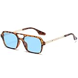 LOJUDI Retro Sonnenbrille Damen Pilotenbrille Herren Vintage Fliegerbrille Blau Gläser Piloten Rechteckig 70er Metall Design Brille UV400 Schutz-Schildkröte/Blue