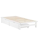 Homestyle4u 2287, Bett Holz Holzbett Palettenbett 90x200 mit Bettkasten Lattenrost Futonbett Bettgestell Weiß Schlafzimmer