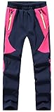 DAFENP Kinder Softshellhose Skihose Warm Gefüttert Thermohose Winter Wasserdicht Winddicht Schneehose Jungen Mädchen Wanderhose (110-116, Rosa)